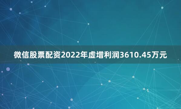 微信股票配资2022年虚增利润3610.45万元